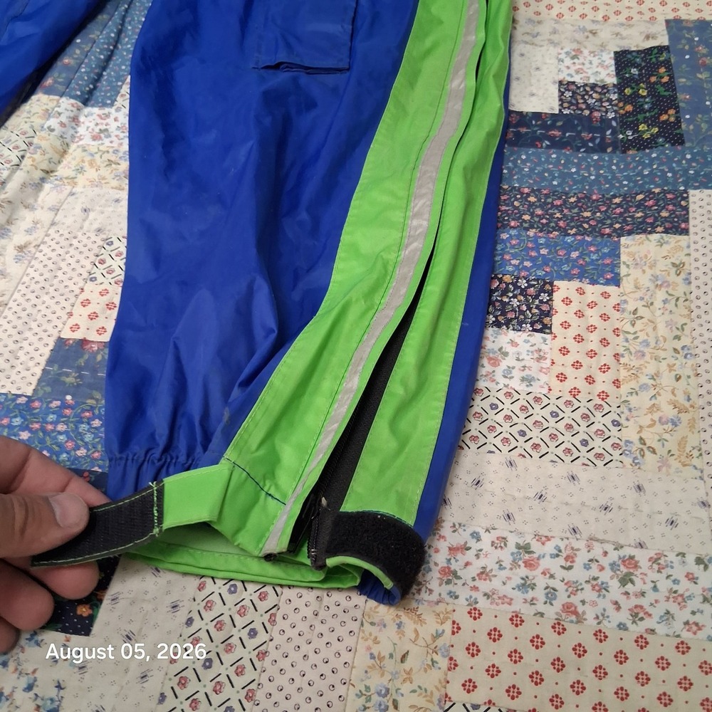 Vintage 1995 Teknic Tornado Motorcycle Rain Suit Mens Large Green Blue One Piece - Picture 6 of 15